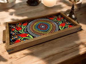 Plateau en bois imprimé série artistique, plateau imprimé en bois illustré pour la décoration créative de la maison, plateau de service en gros - Product Image 6