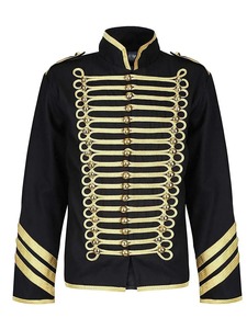 Veste Napoléon Hassar pour homme, col rond noir avec tresses dorées, style décontracté pour femme, manches longues, boutons, coupe courte, costume Napoléon - Product Image 1