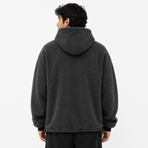 Custom Mens Charcoal <b>Sherpa</b> Hoodie Oversized Heavy Fleece Pullover Winter Hooded Sweatshirt OEM Supplier - Product Image 2