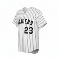Maillot de baseball blanc personnalisé style Raiders, col en V boutonné, manches courtes, en maille respirante, avec impression de numéro