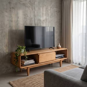 Mueble de TV Moderno de Mediados de Siglo, de Madera de Teca Sólida Premium, con Cajón de Almacenamiento, Mueble para Sala de Estar - Product Image 5