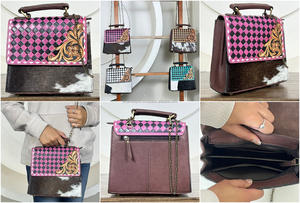 Sac bandoulière en cuir de vache véritable fait main par des designers 2026 avec motif floral et à carreaux gravé, sac messager, vente en gros, OEM, personnalisé - Product Image 3