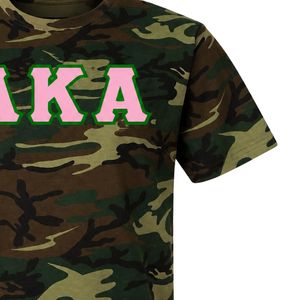 Camiseta AKA Camo Tie-Dye para mujer, manga corta, cuello redondo, algodón suave, camiseta de hermandad, rosa y verde, estampado de letras personalizado - Product Image 2