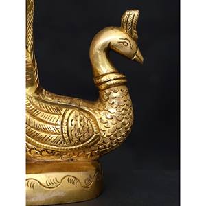 Statue de sculpture élégante en laiton Lord Ganesha de 9 pouces sur une œuvre d'art de qualité supérieure en forme de paon - Product Image 3