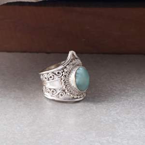 Handmade 925 Sterling Silver <b>Gold</b> Plated Natural Larimar Bezel <b>Set</b> Cabochon Christian Statement <b>Ring</b> Vintage Boho Gemstone - Product Image 4