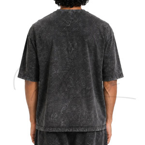 Men's Solid Acid Wash Crocheted Knitted O-Neck T-Shirts High Quality Casual Oversized Fit 100% Cotton Quick Dry Breathable - Product Image 2