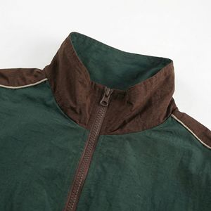 Brown, Forest Green & Khaki Panelled <b>Zip</b> Front Track Jacket Retro Unisex Windbreaker | OEM/ODM Private Label - Product Image 3