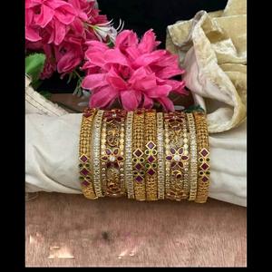 Classic Bridal Matte Charm Bangles with Zircon Pearl Diamond Accents for Wedding and Engagement - Product Image 3