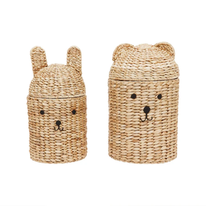 Panier de rangement écologique en jacinthe d'eau pour jouets, motif ours et lapin, idéal pour bébé, vente en gros depuis le Vietnam - Product Image 1