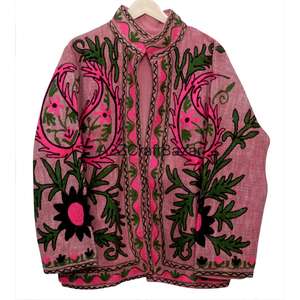 Blouson Bomber Vintage à Motifs Floraux Multi-Saisons 100% Coton, Col en V, Broderie Suzani TNT, Design Dessiné à la Main, Écologique - Product Image 6