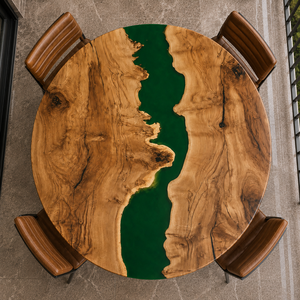 Round Green <b>Epoxy</b> Resin <b>Coffee</b> <b>Table</b> Handmade Eco-Friendly Tabletop Custom for Wedding Graduation Diwali - Product Image 2