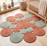 Tapis de salon en corde de coton tressée de 4 pieds avec bordure bleue, écologique, pour les intérieurs modernes et les appartements de style côtier