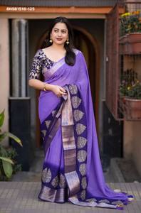 Premium Quality Banarasi Georgette with Leaf-Embroidered & Zari Woven Broad Border Saree-Banarasi <b>Silk</b> Blouse Indian Supplier - Product Image 4