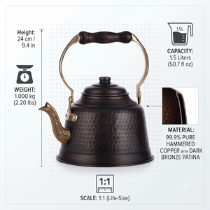 Tetera de Cobre Hecha a Mano Tradicional con Asa Floral Vintage, Tetera de Diseño para Decoración de Cocina y Comedor de Lujo - Product Image 5