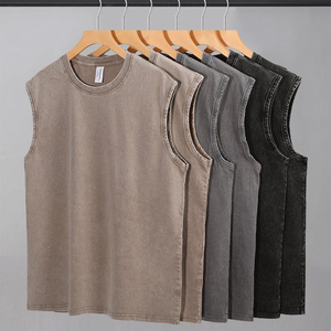 Débardeur sans manches en coton lavé pour homme, col rond, style décontracté, streetwear - Product Image 4