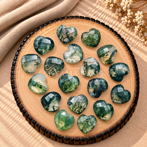 Ágata Musgosa Facetada en Forma de Corazón de 10mm, Cuentas Sueltas para Joyería, Piedra para Colgantes, Suministros para Manualidades, Venta al Por Mayor - Product Image 3
