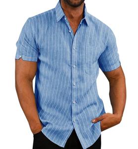 Chemise Homme Personnalisée à Rayures Imprimées, Manches Courtes, Col Rabattu, Boutonnée, Décontractée, pour l'Été - Product Image 3