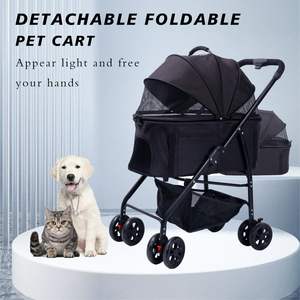 TH-PPS-305 Custom Four <b>Wheel</b> <b>Pet</b> Stroller <b>with</b> Shock Absorbers Easy Folding Mechanism and Sunshade Canopy - Product Image 4