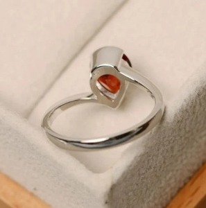 Rhaya Jewels Classic Rhodium Plated 925 Sterling <b>Silver</b> Pear Cut Garnet <b>Solitaire</b> <b>Ring</b> Prong Setting Dainty Trendy Micro Insert - Product Image 3