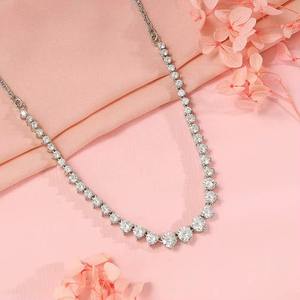 Nouveau Collier Tennis en Argent Sterling avec Pierres Moissanite Rondes, Bijou Classique Effet Diamant pour Fiançailles ou Cadeau - Product Image 1