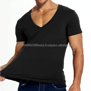 Pima Cotton Good Quality <b>Men</b> <b>V</b> <b>Neck</b> <b>T</b>-<b>shirt</b> Clothing Manufacturer Custom Brand Your Logo Puff Print <b>T</b> <b>Shirt</b> for <b>Men</b> - Product Image 1