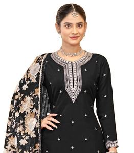 La última colección Salwar Kameez romana de seda bordada pesada Impresión digital Dupatta de seda para fiestas Ropa India pakistaní - Product Image 1