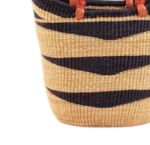 Minimalist Black Striped Seagrass Handbags <b>Red</b> <b>Leather</b> Handle Woven Straw Tote Bag Fashion Women Summer Beach <b>Purse</b> OEM ODM - Product Image 4
