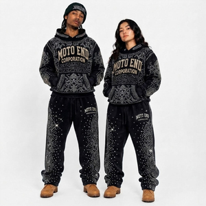 Sudadera con Capucha de Forro Polar Oversize con Pedrería MOTO END CORPORATION, Unisex, Estilo Hip Hop Urbano, Chaqueta de Invierno - Product Image 1