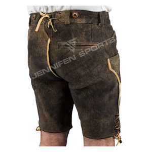 Pantalones Cortos de Cuero Bávaros Tradicionales, Color Marrón, Traje Tradicional Alemán, Lederhosen Marrón con Bordado - Product Image 4