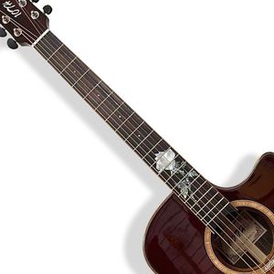 Chitarra Acustica per Principianti a 6 Corde in Abete Massello con Tastiera in Palissandro, Finitura Colorata Rosa Intagliata, per Destrorsi - Product Image 4