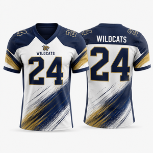 Wildcats 24 American Football Jersey Men's V-Neck Short Sleeve Moisture Wicking Sublimated Mesh <b>Athletic</b> Apparel - Product Image 1