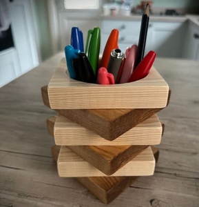 Vintage Art Deco Wooden Pen Holder <b>Stand</b> Handmade Carved Wood Desk Organizer Adjustable Bulk Price - Product Image 4