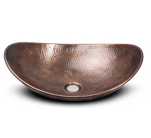 Groothandel Topkwaliteit Bronzen Afgewerkte Koperen Gootsteen Hete Verkoop Verschillende Maten Ovale Vorm Wastafel Met Hamerpatroon
