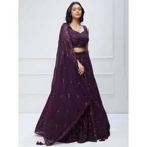 Excellent Violet Paillettes Georgette Réception Porter Lehenga Choli - Product Image 1