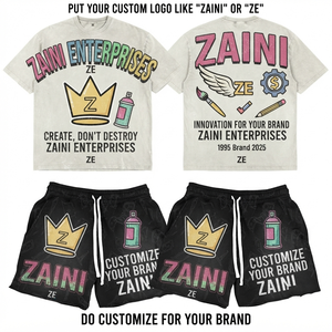 ZAINI Premium 240 GSM 100% <b>Polyester</b> Breathable Oversized Crew Neck <b>T</b> <b>Shirt</b> Short Set White Black Custom Embossed Hand - Product Image 1