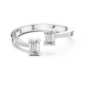Bague de luxe en or massif 14 carats avec diamant de laboratoire taille émeraude 1 carat et pierres latérales rondes – Meilleure vente - Product Image 3