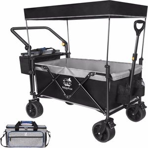 Carrello Pieghevole Robusto con Tettuccio Rimovibile, Ruote Grandi da 4 Pollici per Tutti i Terreni, Freno e Maniglia Regolabile per Uso in Spiaggia - Product Image 1