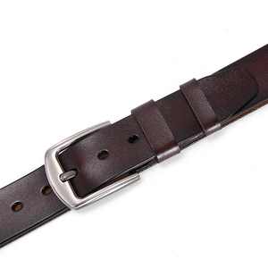 Ceinture en cuir véritable noir avec boucle rectangulaire argentée, formelle, durable, en cuir de vache, largeur 1 3/8 pouces - Product Image 5