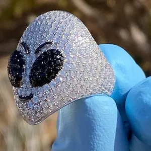 Bague Alien Head Iced Out en Moissanite, Argent Sterling 925 Massif, Style Hip Hop, Bague Statement Audacieuse pour Homme, Bijou Diamant de Laboratoire, Cadeau de Fête - Product Image 2