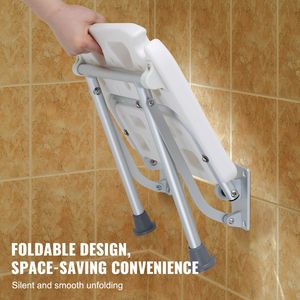 Banc de douche mural pliable, capacité de 500 lb, siège en PE gain de place, 15,7 x 14,8 pouces déplié - Product Image 4