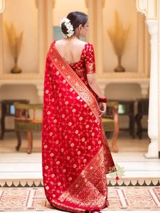 FASHIONABLE BANARASI <b>SILK</b> GOLD ZARI WEAVING WORK SAREE WITH UNSTITCHED BLOUSE <b>RED</b> 69480 - Product Image 3