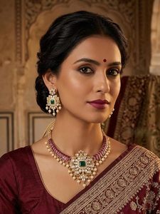 Indian Classic Women's Choker Wedding Engagement Anniversary Party Green Traditional Crystal Kundan Faux Pearl Alloy Gold <b>Gift</b> - Product Image 2