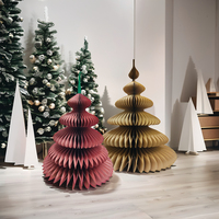 Grand arbre en papier nid d'abeille avec design Art Déco pour la décoration de Noël à la maison, hauteur 24 pouces