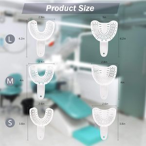 Ensemble professionnel de 6 porte-empreintes dentaires en plastique autoclavables, 3 tailles (petites, moyennes, grandes), perforées, réutilisables, rigides - Product Image 2