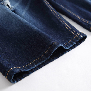 Pantalones Cortos de Mezclilla para Hombre 2026, Azul Oscuro, Desgastados, Cintura Media, Cierre de Botones, Estilo Casual, Color Sólido, Tejido de Algodón, para Venta en Línea - Product Image 5