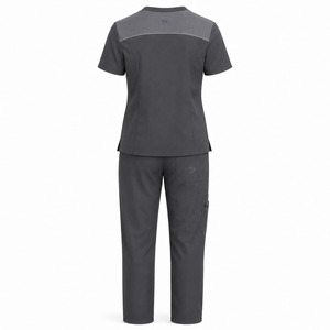 Ensemble de blouses médicales DRAVELLE pour femmes, col en V, manches courtes, uniforme d'hôpital avec poches, pantalon et haut gris foncé - Product Image 2