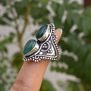 Bague en onyx vert taille poire, faite à la main, bijoux en argent sterling 925 - Product Image 3