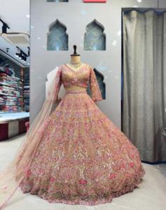 Lehenga Choli de Qualité Supérieure en Tissu Papillon, Broderie Indienne et Pakistanaise Tendance avec Sequins et Découpes, avec Cancan et Patta en Toile - Product Image 1