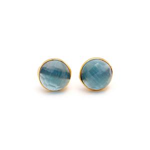 Natural <b>Blue</b> Monalisa Quartz Gemstone <b>Stud</b> <b>Earrings</b>, Vermeil Gold Wedding <b>Stud</b> <b>Earrings</b> For Wholesale Suppliers - Product Image 1