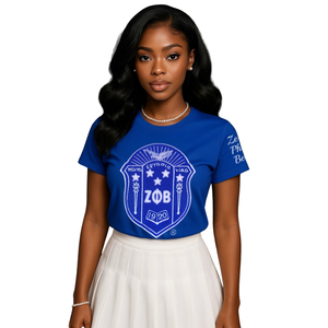 T-shirt en chenille Zeta Phi Beta Blue Shield pour femme, avec écusson brodé de la sororité grecque, décontracté - Product Image 1
